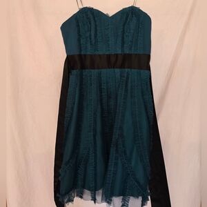 Max & Cleo Dark Jade Sophia Strapless Sweetheart Dress Size 2 Ruffle Tulle